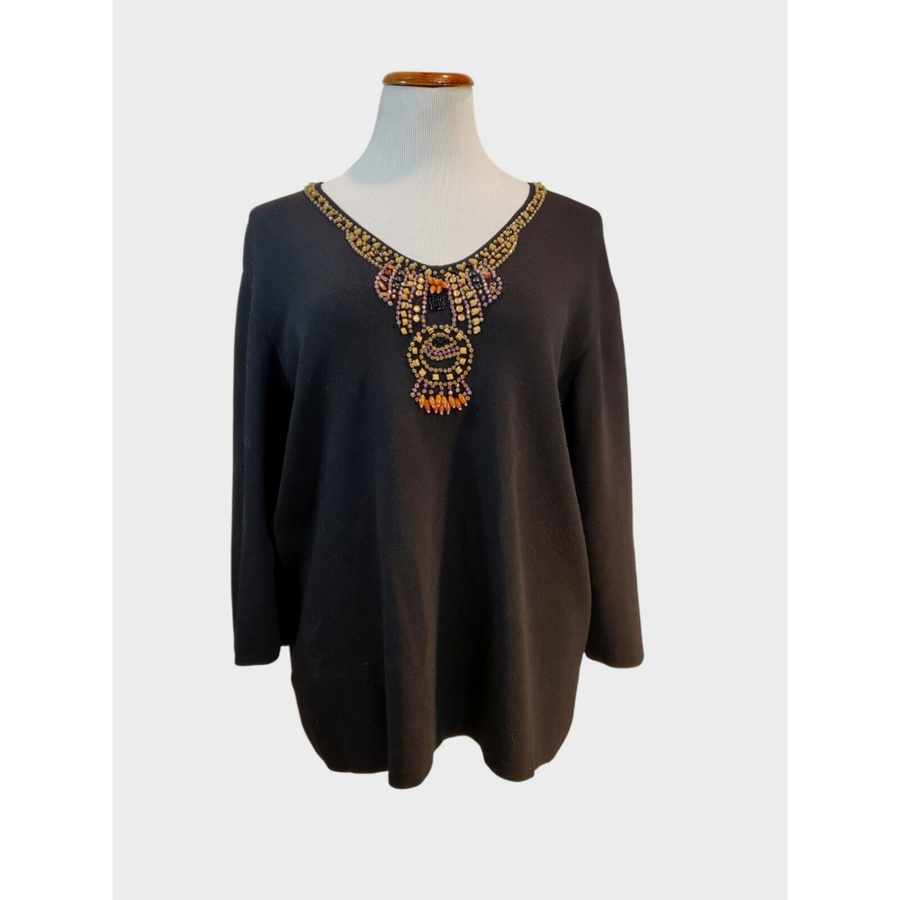 Joseph A Woman Qu'Est Cequec 'Est Silk Vintage Black Beaded 1990s VTG Sweater 1X